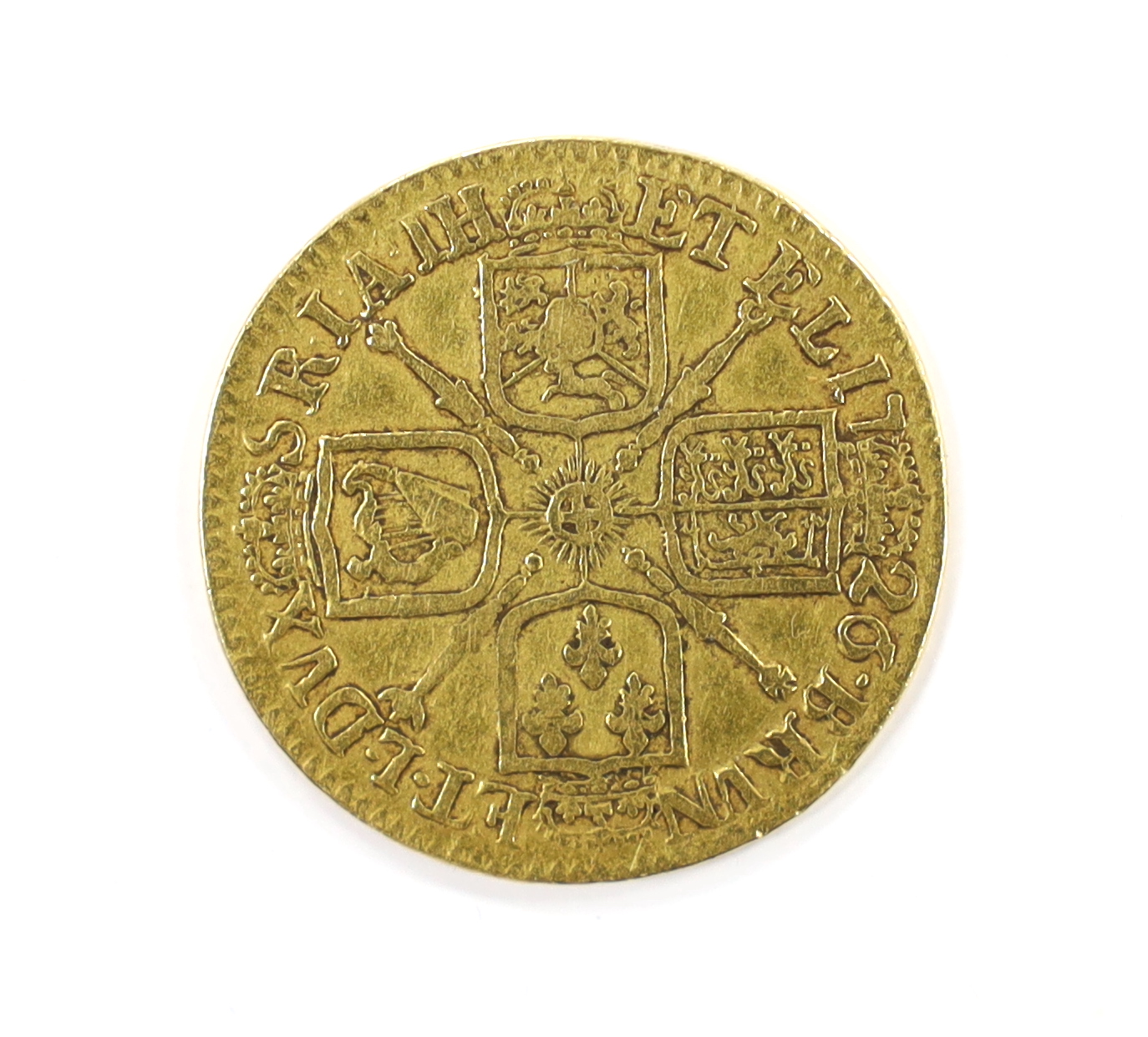 British gold coins, a George I gold guinea, 1726, fifth older laureate head (S3633), about fine